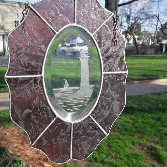 Stained Glass Etched Suncatcher Window Panel Lighthouse Bird Sailboat - Picture 5 of 14
